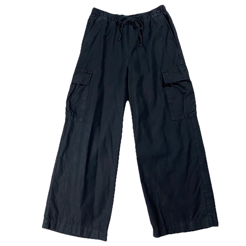 Gap Linen Blend Drawstring Wide Leg Cargo Pant Black Women S Coastal Casual Chic - Picture 1 of 10